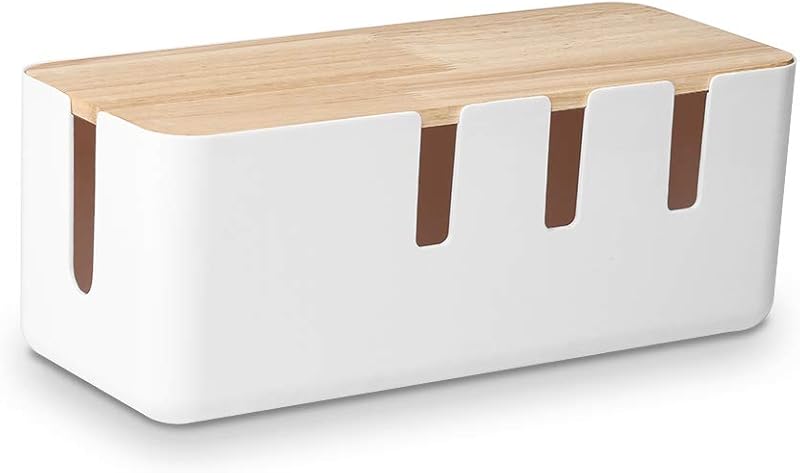White cable box with a wood lid