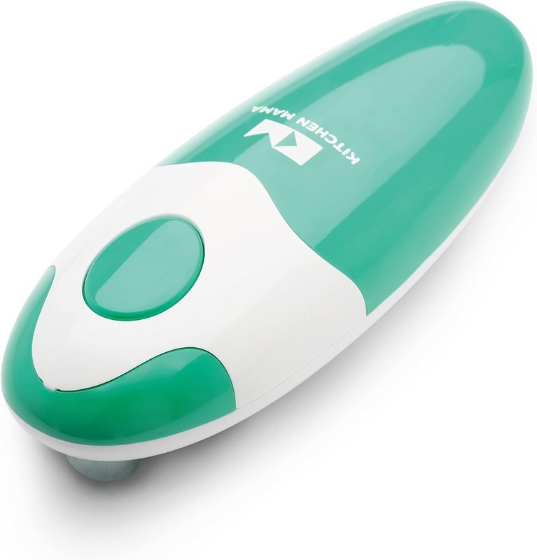 Teal and white Kitchen Mama electric can opener