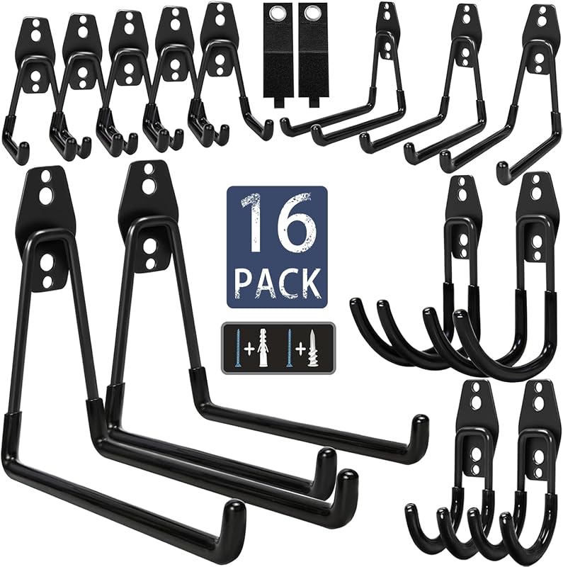 Black steel wall hooks for a garage