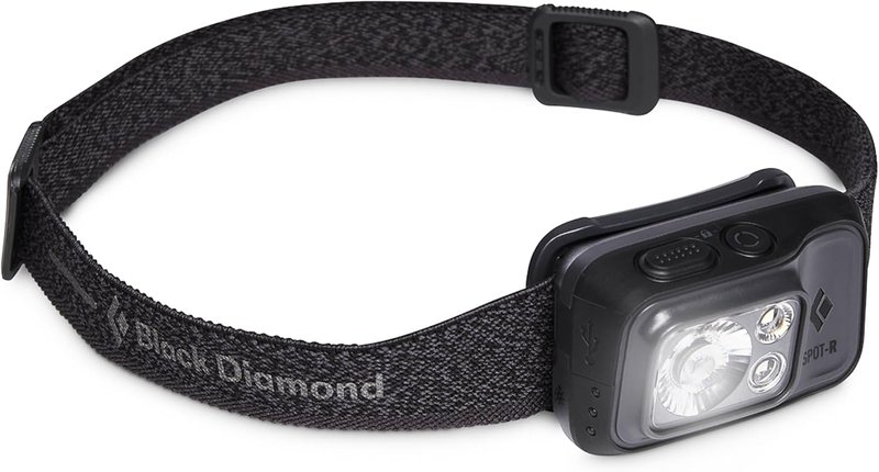 Black Diamond headlamp on a dark fabric strap